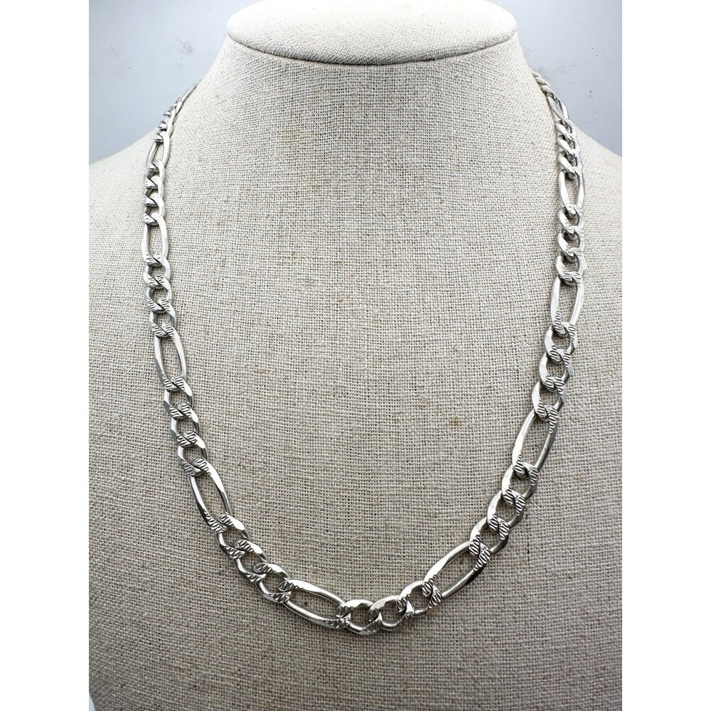 Men's Solid 925 Sterling Silver Figaro Chain Necklace ITALY 7mm 20”